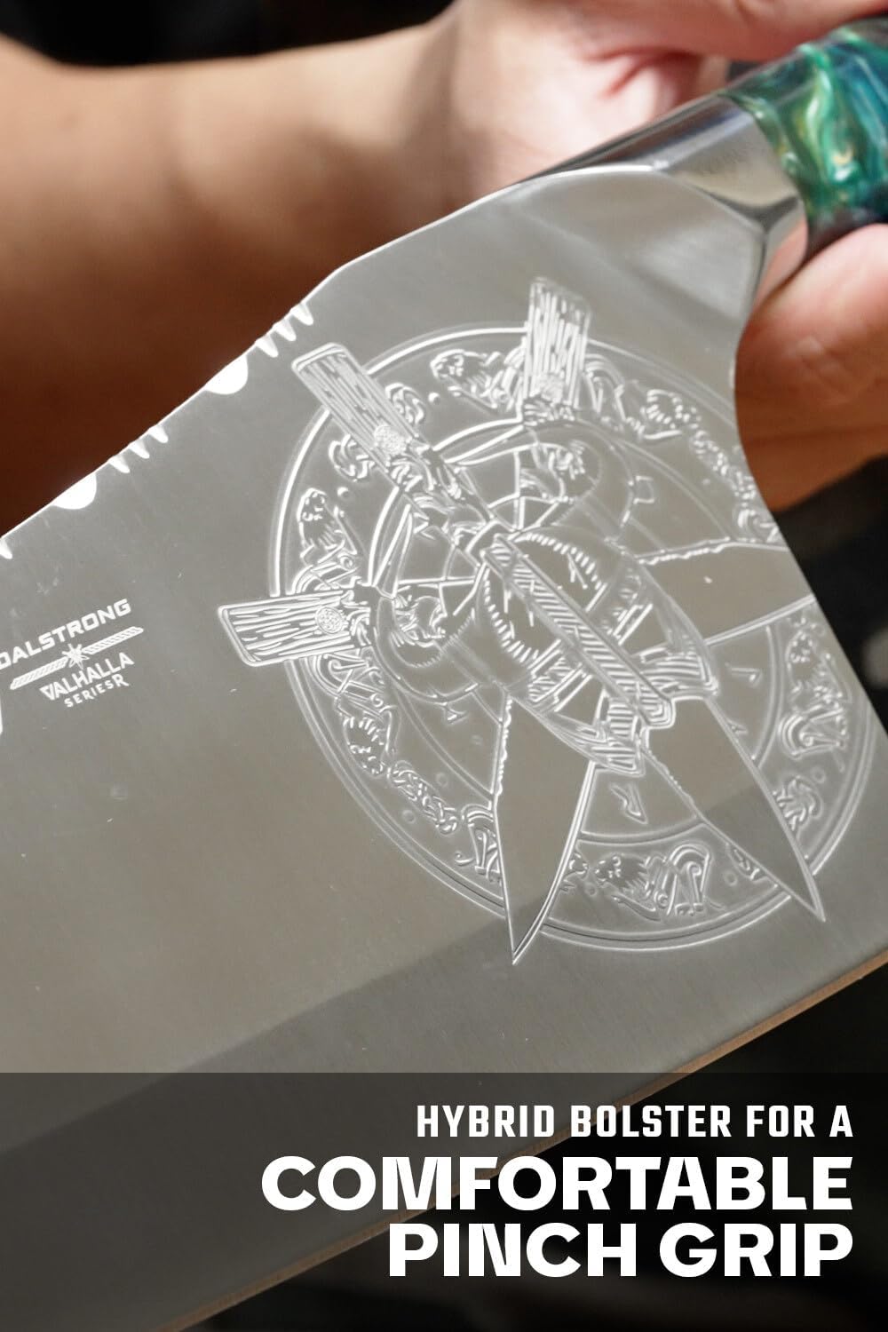 Dalstrong Meat Cleaver Knife - 9 Inch Obliterator - Valhalla Series - 9CR18MOV Steel - Celestial Resin & Wood Handle - Heavy Duty Bone Chopper - Chef Knife with Sheath - Butcher Knife for Meat Cutting