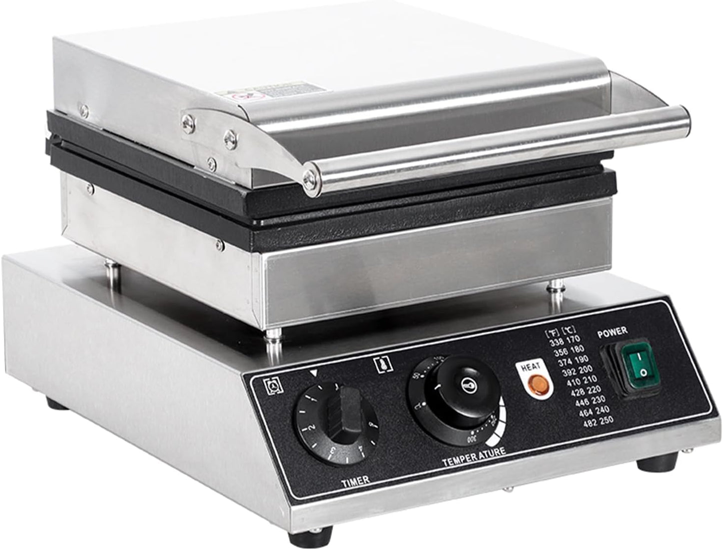 Industrial Waffle Maker 1750W Square Waffle Iron, 110V Non-Stick Waffle Baker Machine, 4 Slice Belgian Waffle Maker Teflon-Coated Baking Pans Stainless Steel Body,50-300℃/122-572℉ Adjustable