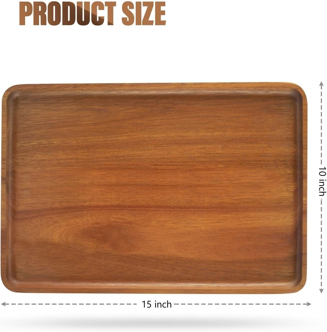 1 pcs 15"x 10" Solid Acacia Wood Serving Tray Rectangular Wooden Serving Platter Natural Wooden Board for Bar Coffee Party