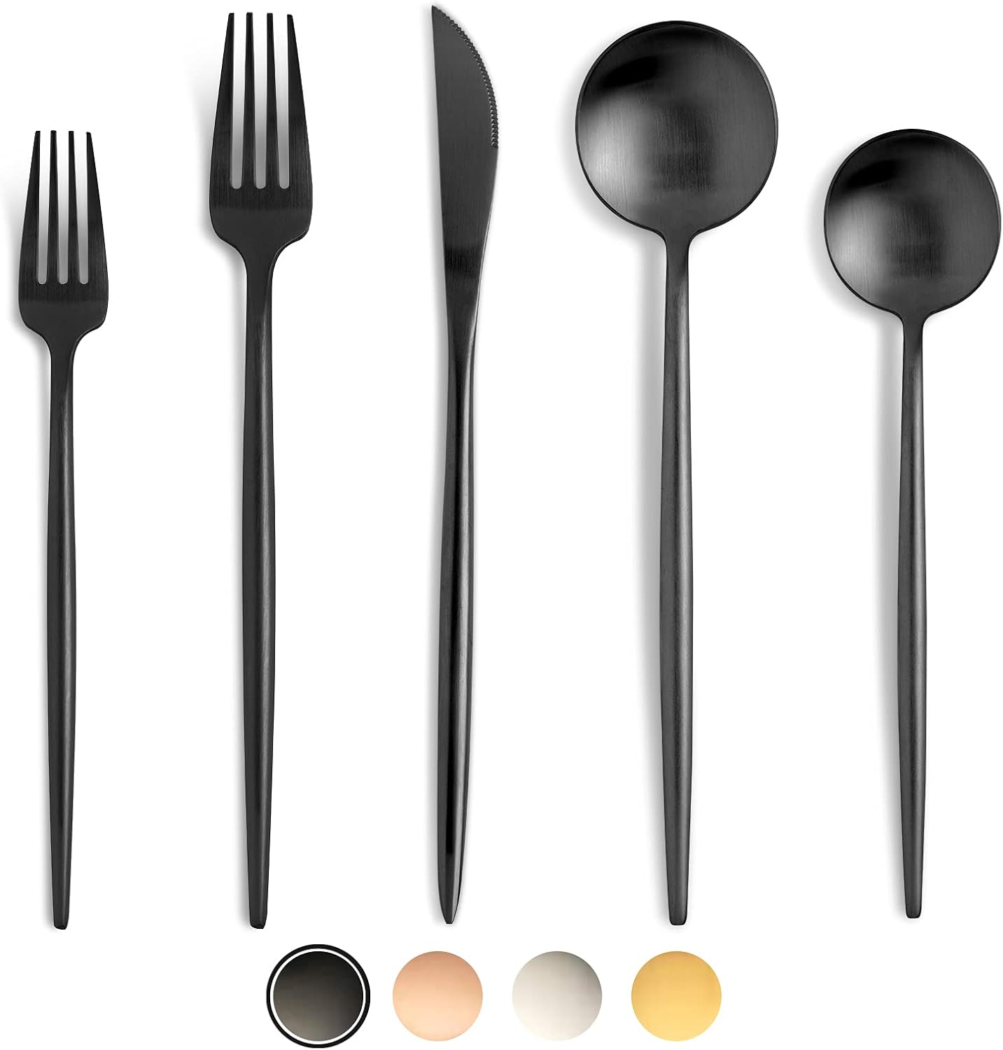 BirdyFly Black Silverware Set, 20 Piece Stainless Steel Flatware Set Service for 4, Matte Black Cutlery Set, Include Knives/Forks/Spoons, Dishwasher Safe