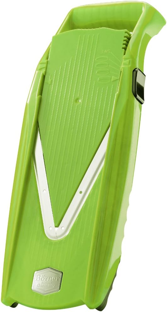 Swissmar Börner VPower V-Slicer Mandoline – Professional Kitchen Tool with Adjustable Thickness – Precision Food Slicer for Vegetables, Julienne, Shredding – Includes Safety Holder & Inserts - Green