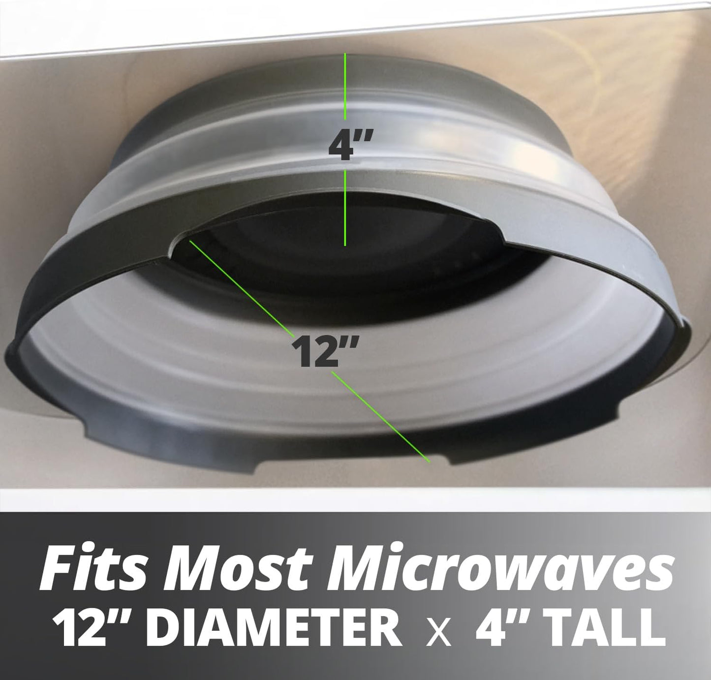 High Power Magnetic Microwave Splatter Cover with strongest magnetic grip, Collapsible 12-Inch BPA-Free Food Lid, Vented Plate Guard, Dishwasher Safe, Space-Saving Magnetic Storage - Gray