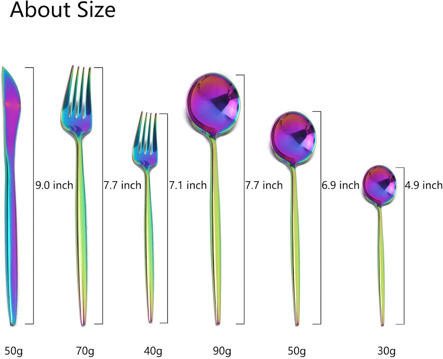 JASHII 24 Pieces Cutlery Flatware Set 304 Stainless Steel Home Kitchen Set, Mirror Polished, Knife/Fork/Spoon, Modern Elegant Tableware Set for Party, Christmas, Dinner (Rainbow)