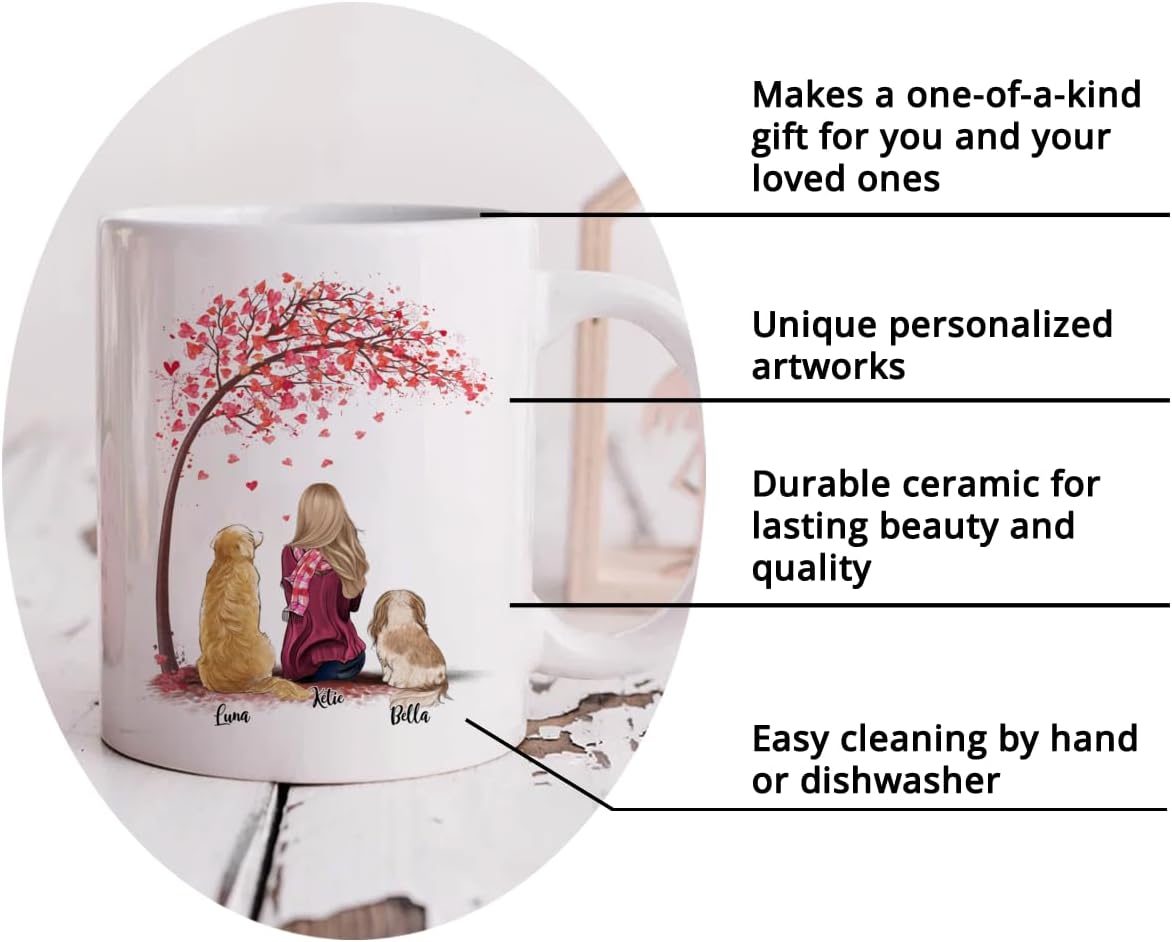 Gossby Personalized Mug - Life is Better With Dogs (Girl - 2 Dogs - Pink Tree) - 11oz, 15oz Custom Coffee Mug for Dog Mom, Lovers - Personalized Gifts for Women (GBMUG146VAR302)