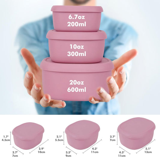 Anatole Silicone Food Storage Containers Set of 3 Lunch Box Bento with Lids BPA Free Dishwasher Microwave Oven Freezer Safe (6.7oz, 10oz, 20oz)