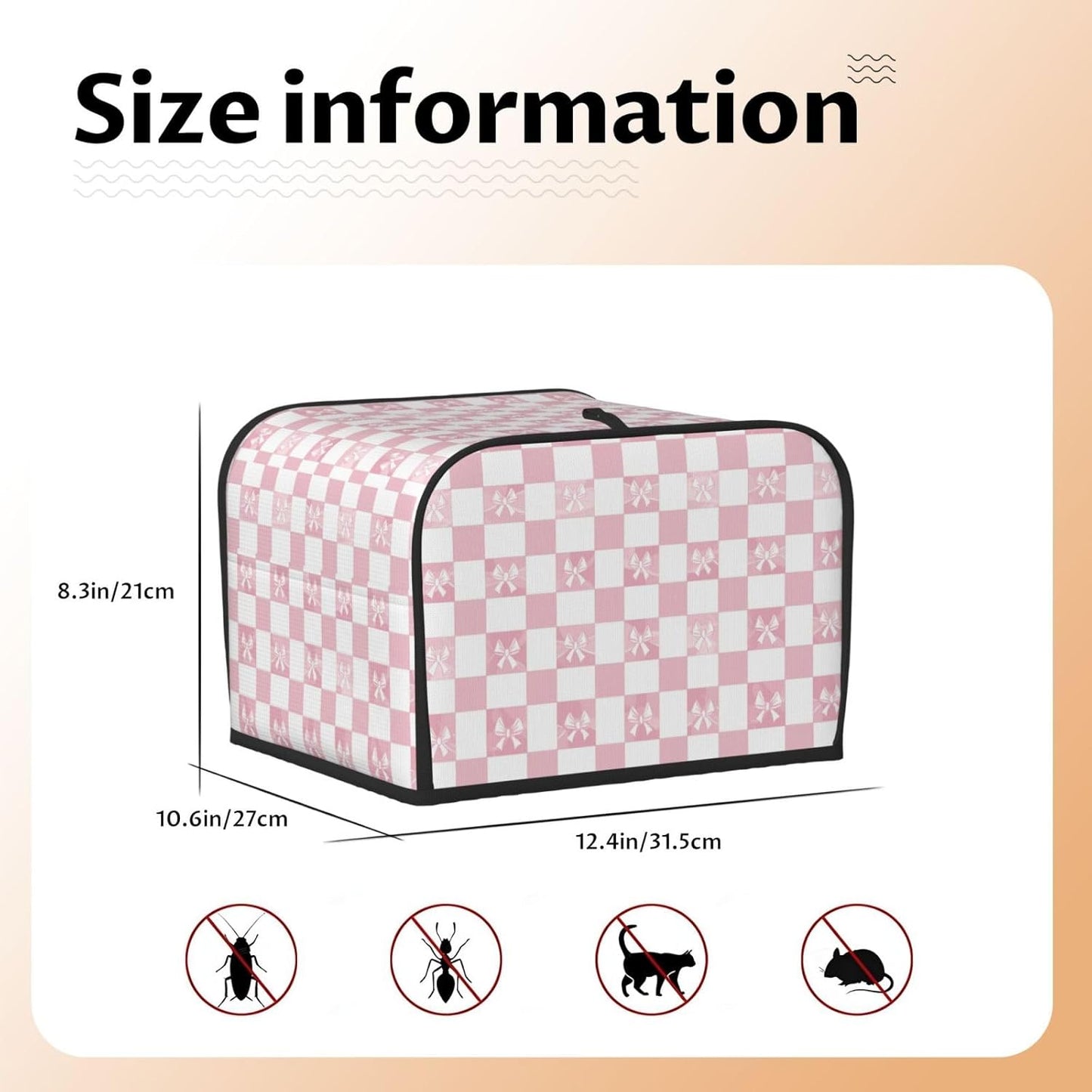 Toaster Cover 4 Slice Pink Check Bow Pattern Kitchen Small Appliance Covers with Pockets Dust and Fingerprint Protection