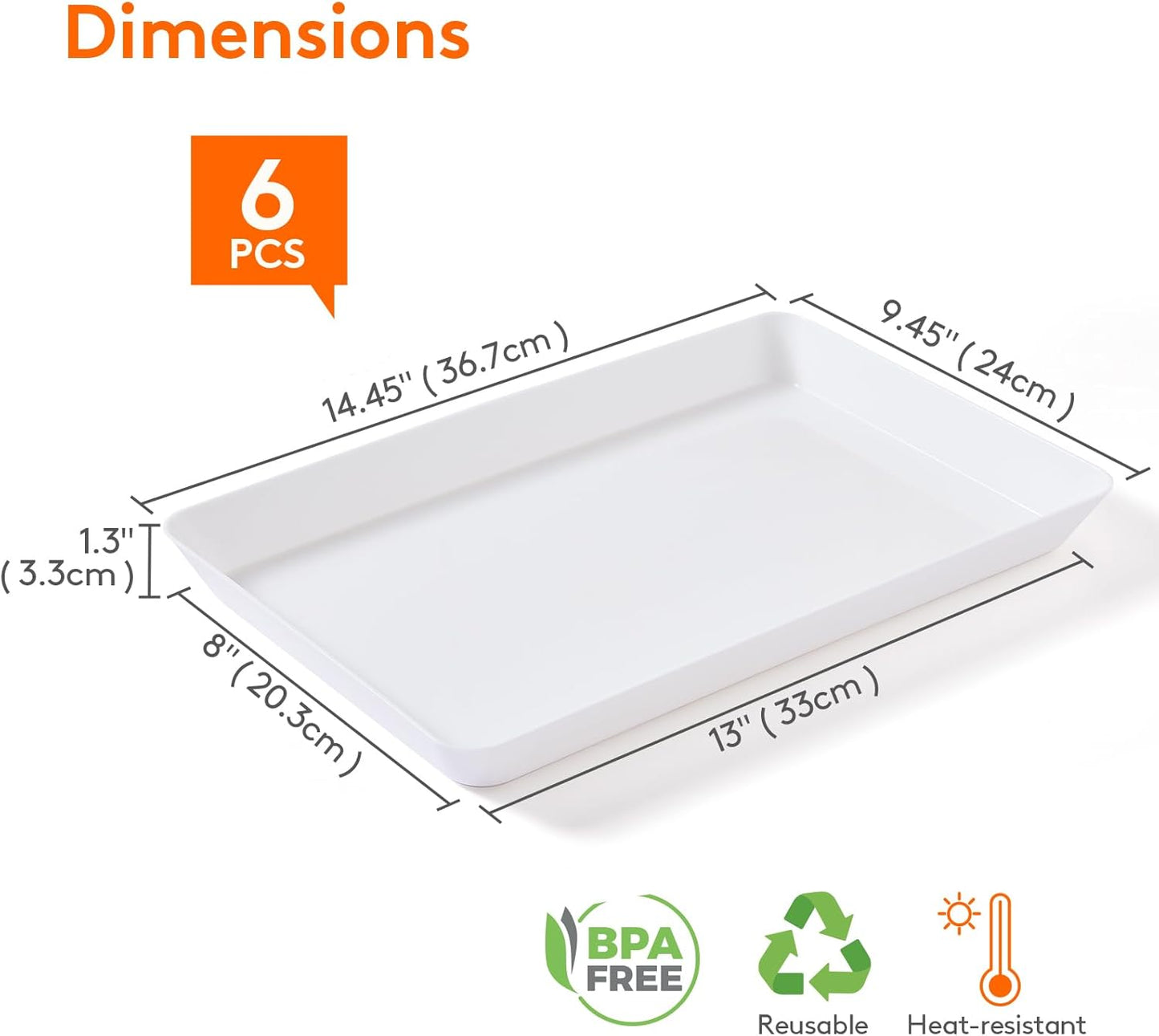 Lifewit Serving Tray Plastic for Party Supplies, 15" x 10" Platters for Serving Food, 6 pcs White Reusable Tray for Veggie, Snack, Fruit, Cookies, Desserts in Kitchen/Pantry Organization