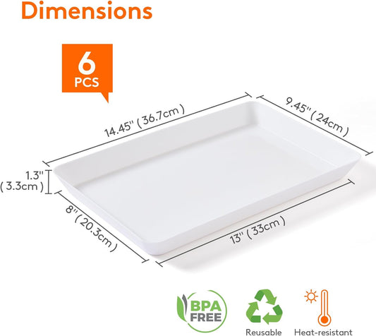 Lifewit Serving Tray Plastic for Party Supplies, 15" x 10" Platters for Serving Food, 6 pcs White Reusable Tray for Veggie, Snack, Fruit, Cookies, Desserts in Kitchen/Pantry Organization