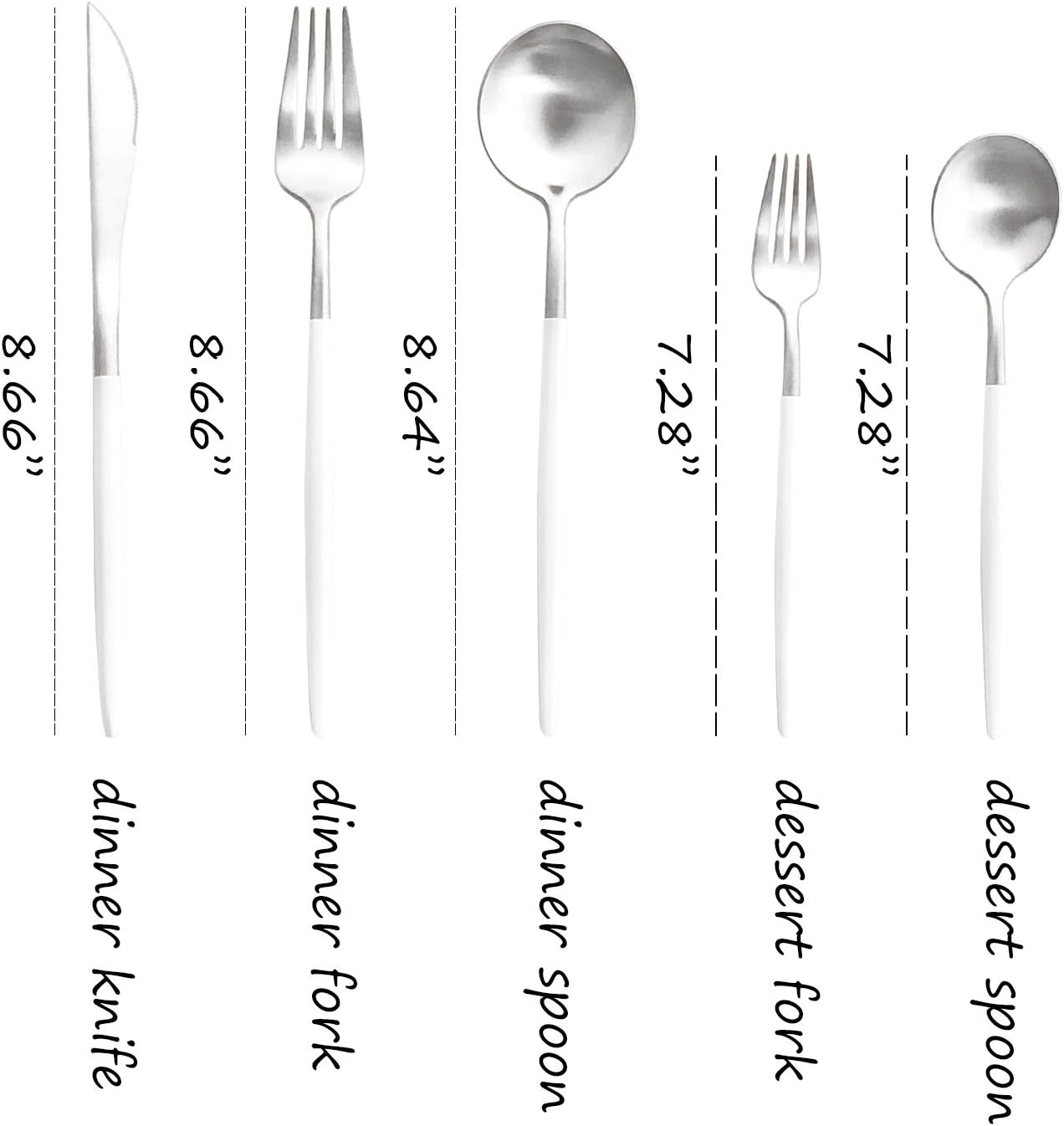 Matte Silverware Set, 20-Piece 18/10 Stainless Steel Satin Finish Flatware Set Service for 4, Kitchen Utensil Set, Tableware Cutlery Set for Home Restaurant (White Handle Silver, 20-Piece)