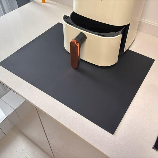 Silicone Heat Resistant Mats for Countertop, 2MM Extra Thick Mat for Kitchen Counter, Suitable for Airfryer, Microwave, Coffee Maker, Oven, Non Slip Hot Pad, Waterproof, Cuttable 19.3*14.57in, Black