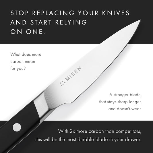 Misen 3.5" Paring Knife – Precision Kitchen Knife - High-Carbon Stainless Steel Blade – Ergonomic Handle for Peeling, Trimming, and Slicing – Lightweight, Versatile Tool for All Culinary Tasks - Black
