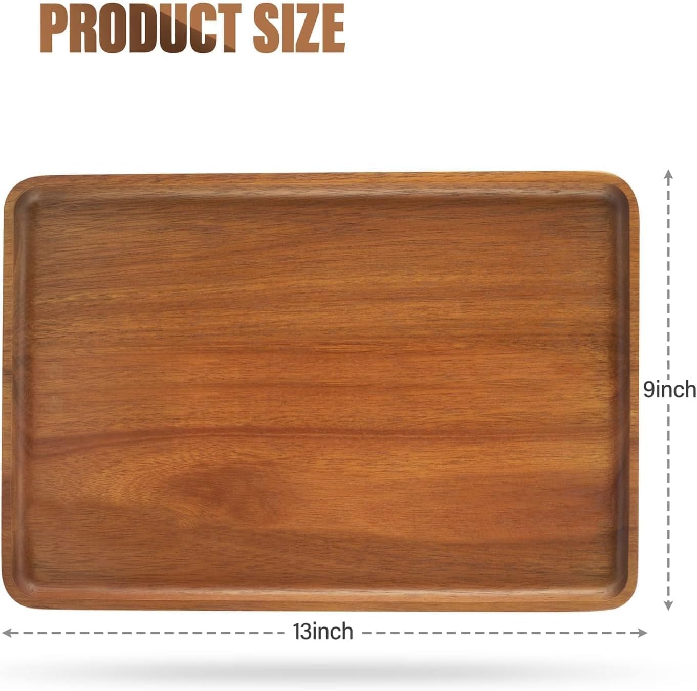 1 pcs 13"x 9" Solid Acacia Wood Serving Tray Rectangular Wooden Serving Platter Natural Wooden Board for Bar Coffee Party