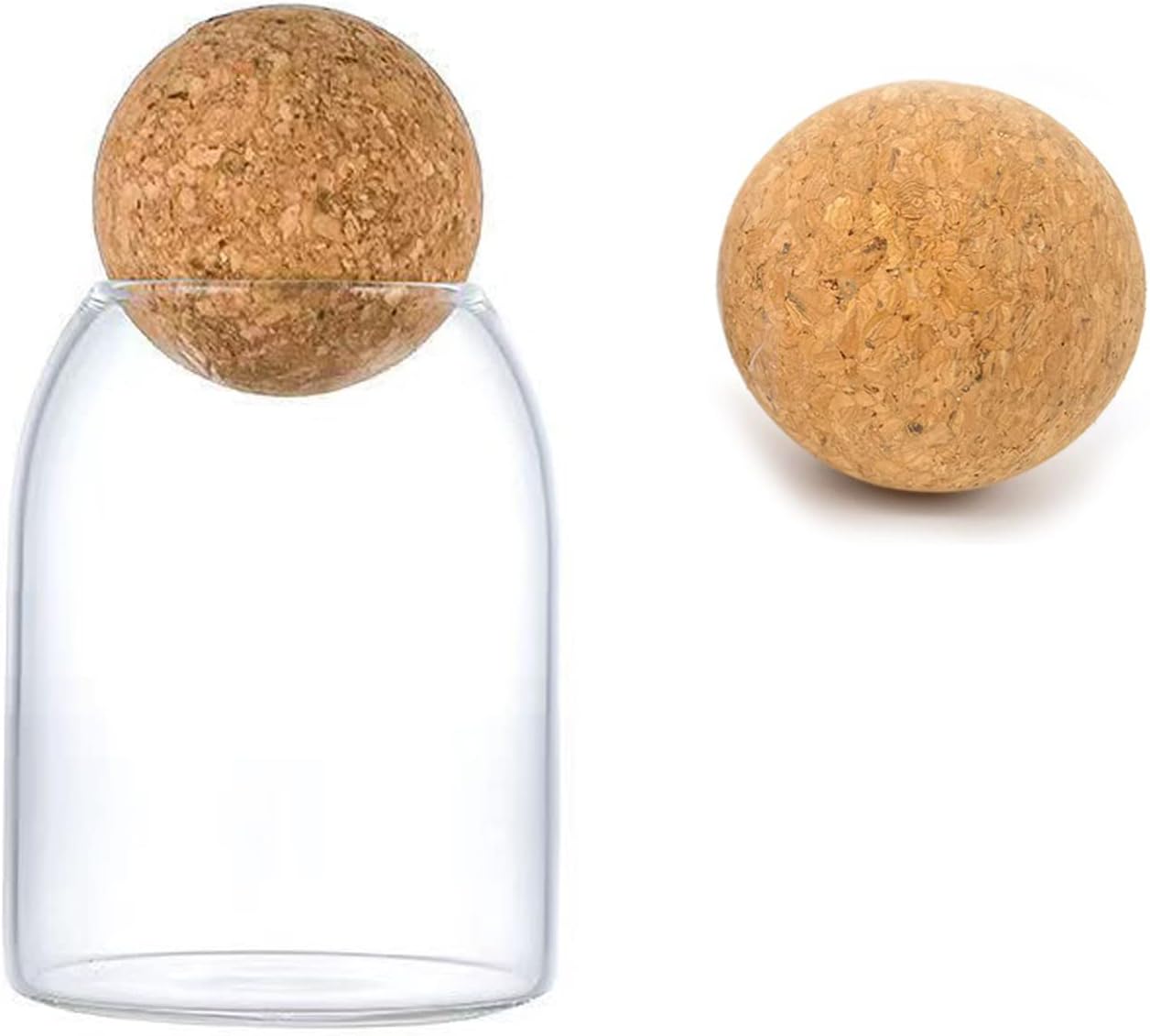 550ML/18Oz Clear Glass Bottles, Glass Food Storage Containers with Airtight Round Cork, Decorative Sealed Jar Organizer Holder with Wooden Lid for Candy, Cookie, Nut, Spice, Tea, Coffee Bean
