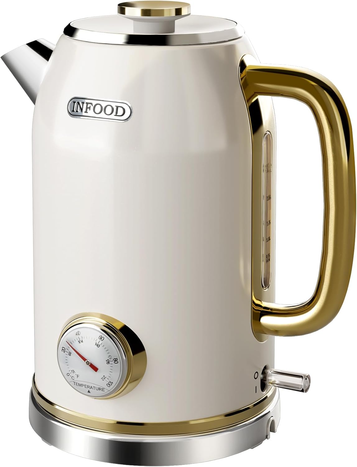 Retro Electric Kettle 1.8L/60.8oz with Thermometer - 1200W Fast Boiling Stainless Steel Tea Kettle with Water Level, BPA-Free, Auto Shut-Off, Boil-Dry Protection, Pearl White