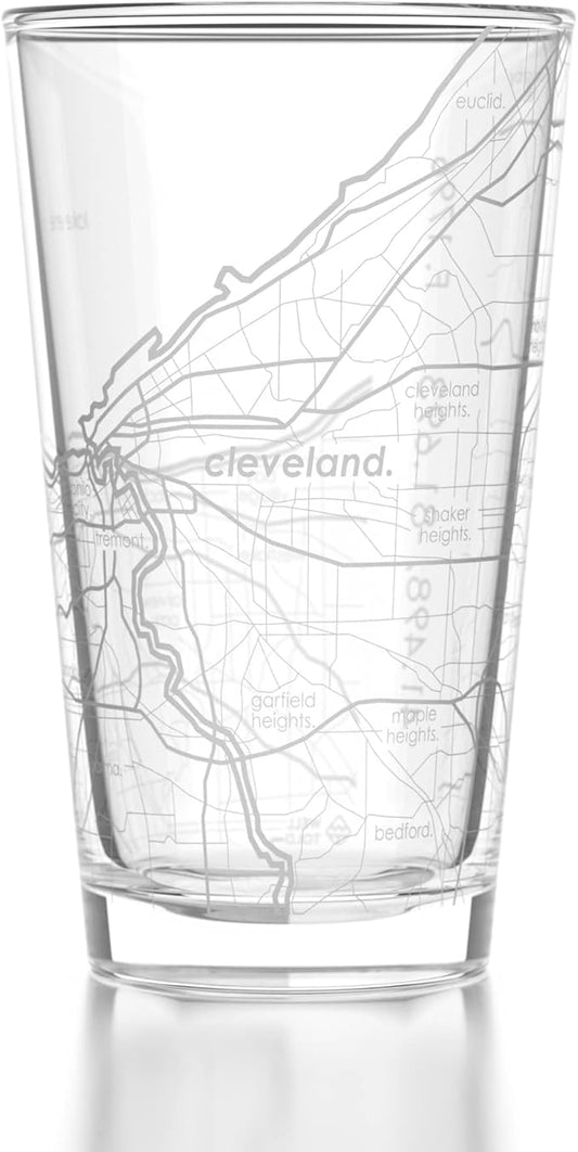 Well Told Engraved Cleveland Ohio Map Pint Glass, Etched Beer Gift (16 oz, Clear) City Map Pint, Custom City Glassware, Gifts For Beer Lovers