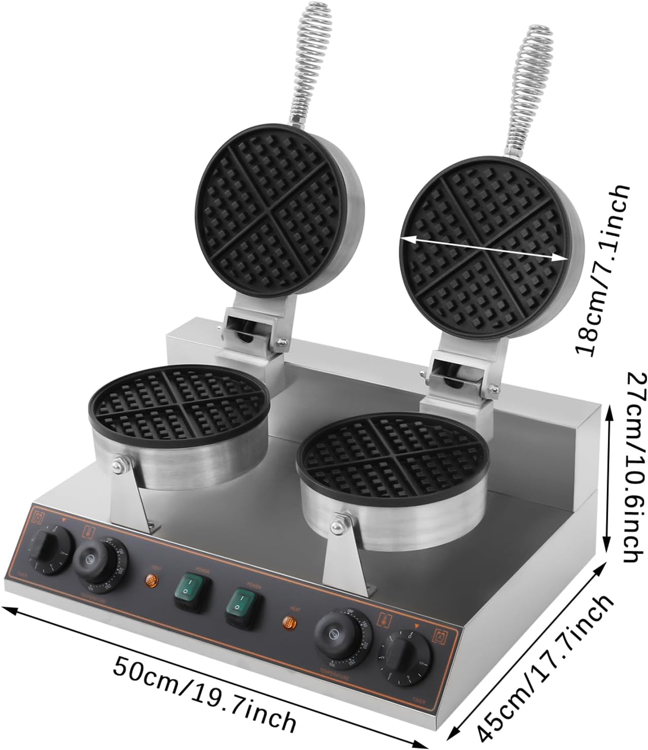 2400W Commercial Double Waffle Maker, Electric Waffle Maker Non-Stick Stainless Steel Belgian Waffle Iron w/Time & Temper Adjustable, Large Waffle Machine for Restaurant Party Food Stall