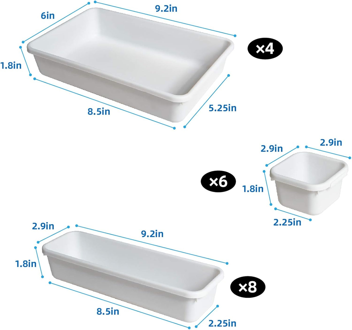 BYCY 18 Pcs White Drawer Organizers Trays Set Drawer Dividers for Kitchen Office Bathroom, Interlocking Bin Pack (18 Pieces)