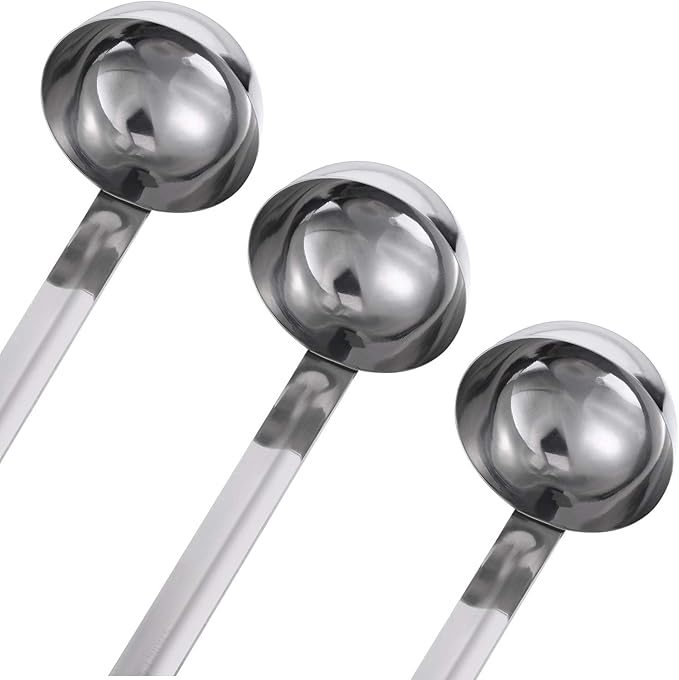 meekoo 3 Pieces Stainless Steel Ladle Soup Handle Ladle with Pouring Rim for Kitchen Cooking Soup Sauce(2 oz)