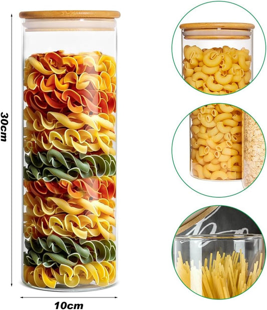 Glass Jars with Airtight Lids - Pasta, Cookie & Cereal Containers - 2100ml for Kitchen & Pantry Organization