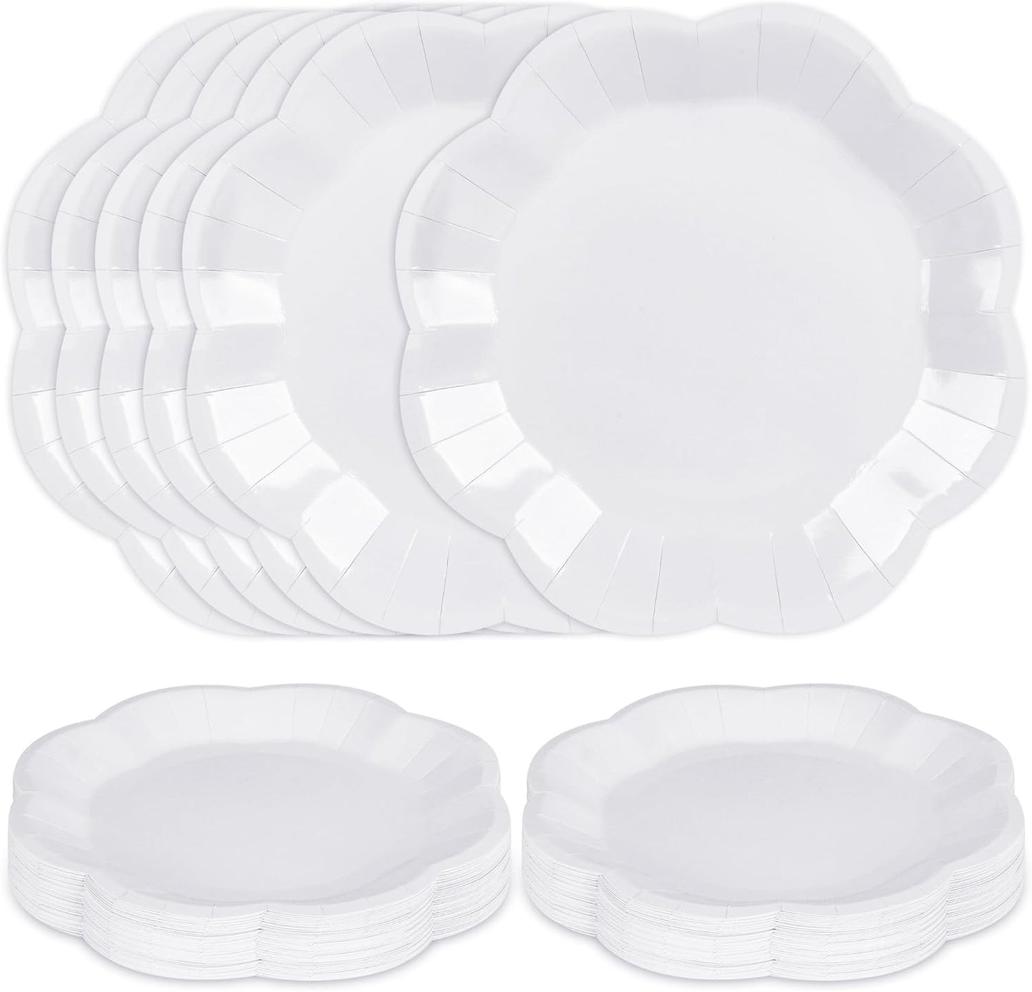 30 Pcs White Paper Plates - 9 Inch Scalloped Dessert Plates Disposable White Birthday Party Supplies Dinner Plates for Wedding Baby Shower Birthday Party