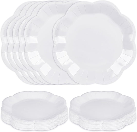 30 Pcs White Paper Plates - 9 Inch Scalloped Dessert Plates Disposable White Birthday Party Supplies Dinner Plates for Wedding Baby Shower Birthday Party