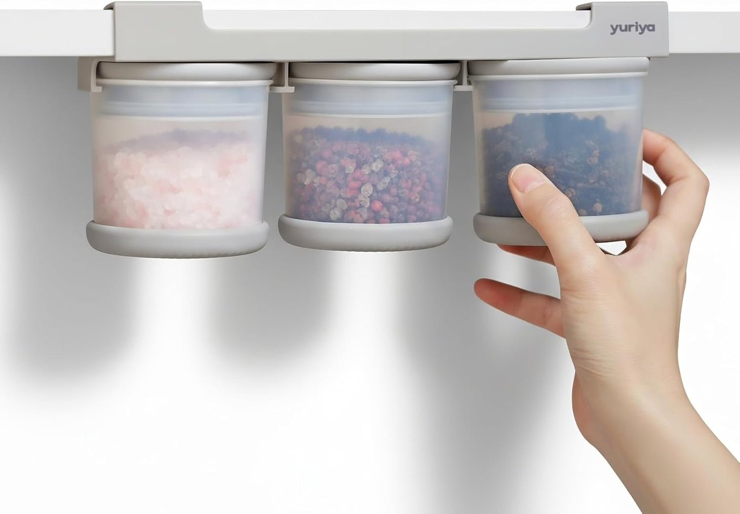 Under-Shelf Spice Rack with 3 Airtight Jars, Measuring Lids, Space-Saving Hanging Organizer for Salt, Sugar & Spices