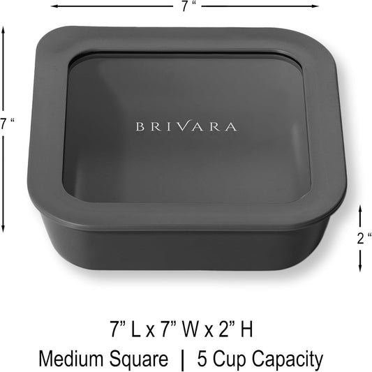 Ceramic Coated Glass Food Storage Container | No PTFE, PFOA, PFAS, and BPA | Reusable Non Toxic Meal Prep Container with Glass Lid | Easy To Store | 5 Cup Square [Onyx]