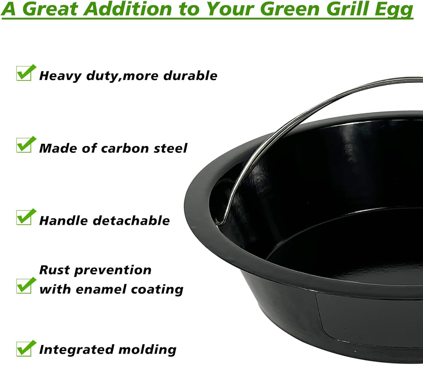 KAMaster Ash Can with Handle for XLarge Big Green Egg,Charcoal Ash Collector Must Haves Big Green Eggs Accessories Carbon Steel Ash Pot with Enamel Coating Steel Folding Handle Kamado Ash Basket