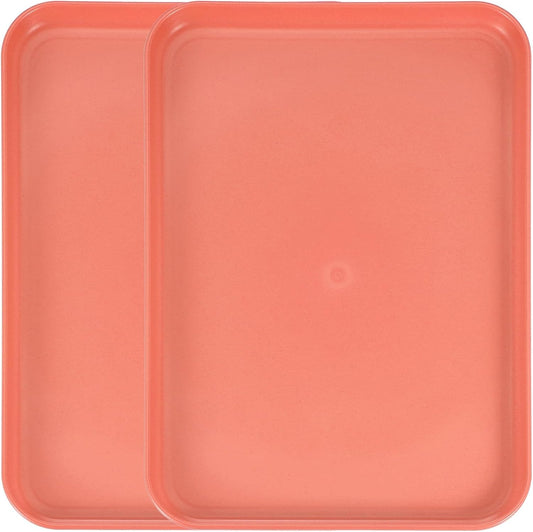uxcell 2Pcs Plastic Serving Trays, 12.2 x 8.7 Inch Rectangle Food Trays Serving Cafeteria for Kitchen Restaurant Coffee Fruit Burger Lunch Dessert, Orange