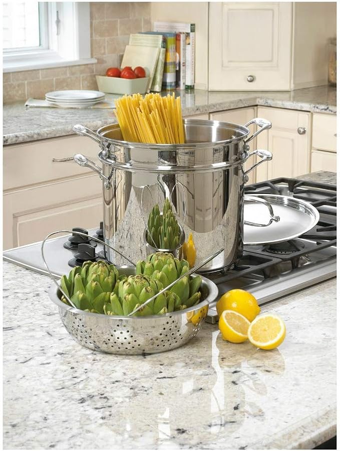 Cuisinart 4-Piece Cookware Set, 12 Quarts, Chef's Classic Stainless Steel Pasta/Steamer, 77-412P1
