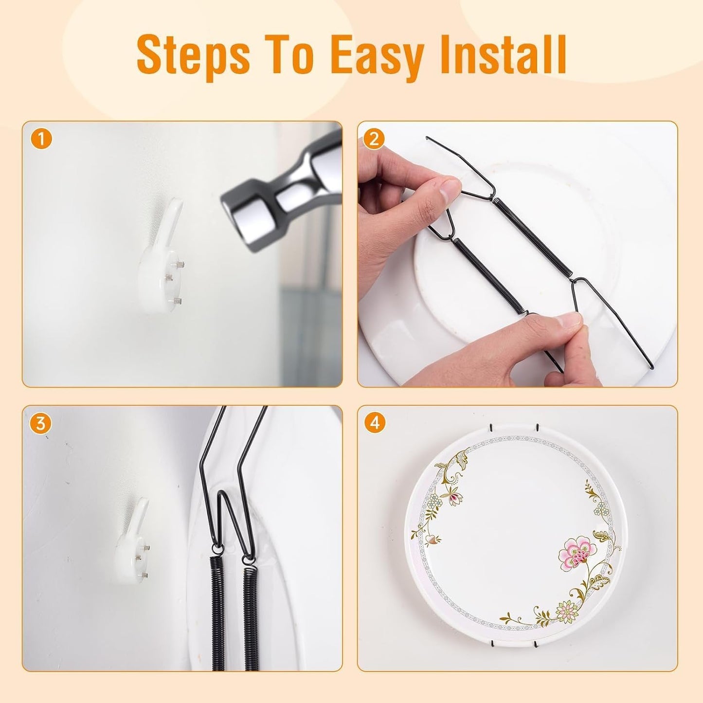 Bilillo 4 Pack Plate Hangers for The Wall, Suitable for 16''-20'' Decorative Plate,Invisible Heavy Duty Wire Plate Holder with Wall Hooks, Plate Hangers for Displaying Plates, Platter, Dish（Black）