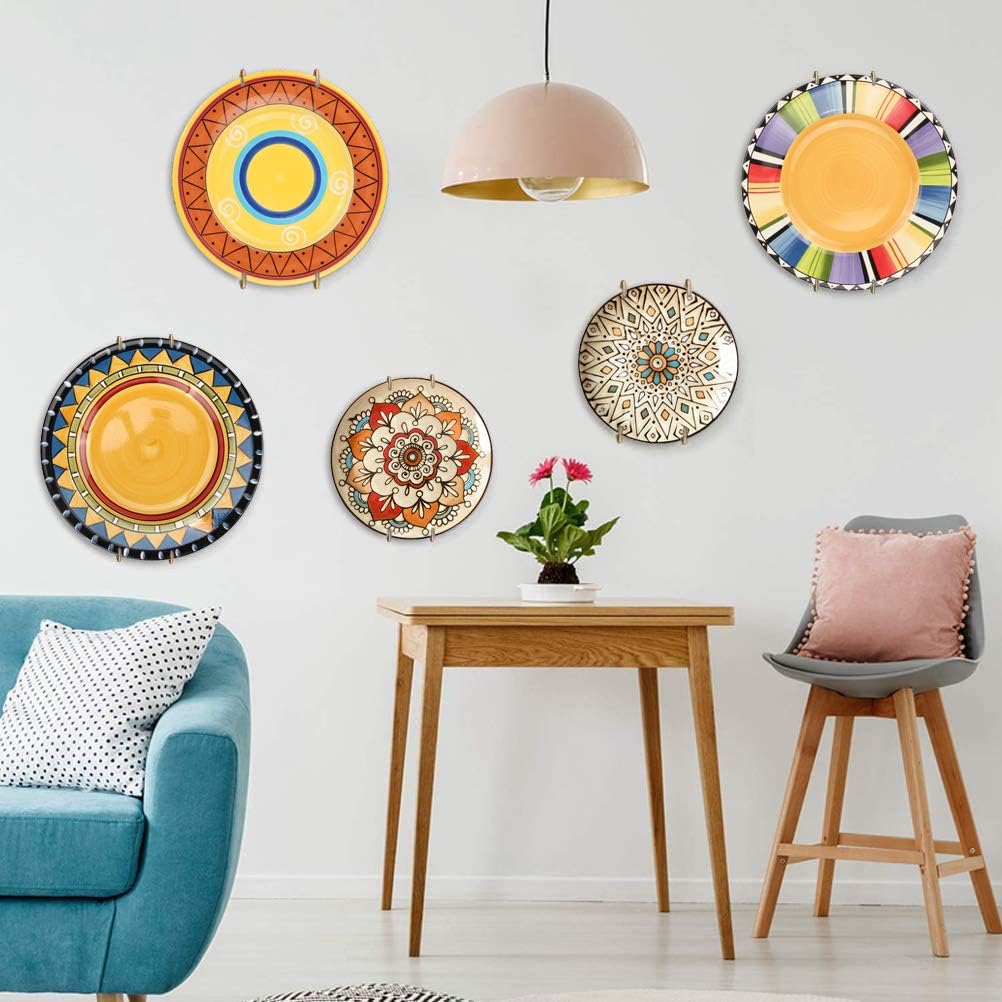 12 Pack Wall Plate Hangers 6/8/10 Inch Invisible Vertical Plate Holders with 12Pcs Wall Hooks for Decorative Plates Antique Plates and Art