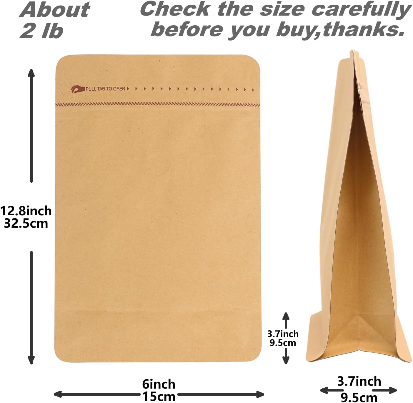 150 Pack High Barrier Stand-Up Coffee Bean Bags with Vented Valve, Matte Metallic, Heat-Sealable and Resealable Pouches for Food Storage (6 * 12.8 inch,2 lb,32 oz,Brown Kraft Paper)