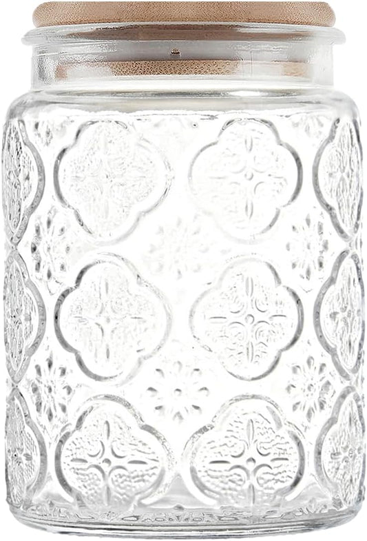 Glass Storage Jars With Airtight Lid, 23.7oz Canister For Kitchen Counter with Bamboo Lid, brown sugar, candy, coffee, cookie, salt, tea,pantry cute Jar (Begonia Flowers*1)