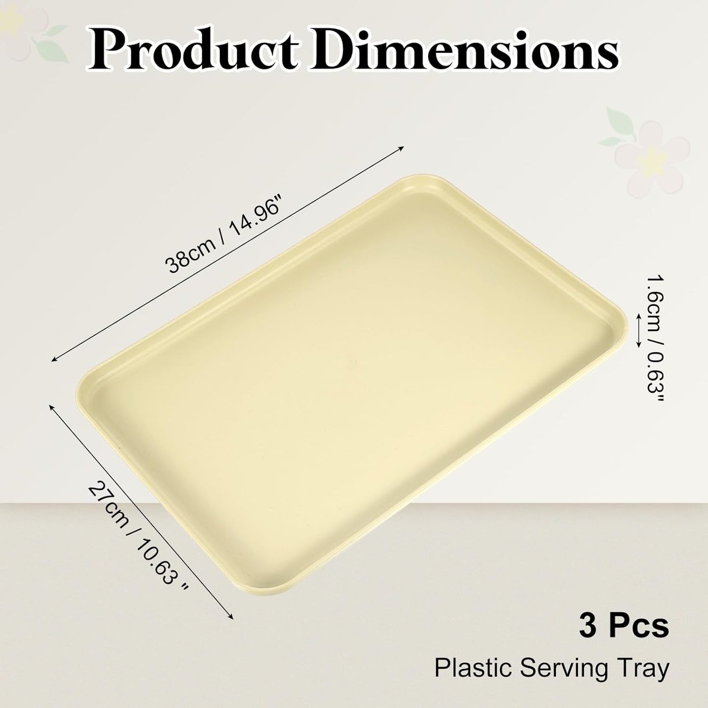 uxcell 3Pcs Plastic Serving Trays, 15 x 10.6 Inch Rectangle Food Trays Serving Cafeteria for Kitchen Restaurant Coffee Fruit Burger Lunch Dessert, Light Yellow