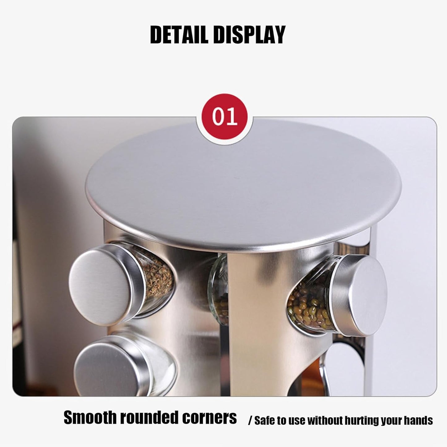 Spice Rack, Spice Rack Organizers for Countertop, Rotating Countertop Spice Rack, Revolving Spice Rack for Kitchen, Kitchen Gadgets, Organizer Rack with Spice Jars (Silver, RoundHead_12Jars)