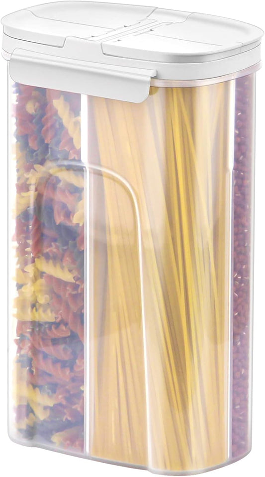 Poeland Storage Jars Canisters with Built-in partition / 4 compartments for Spaghetti Pasta Noodles Cereal - White