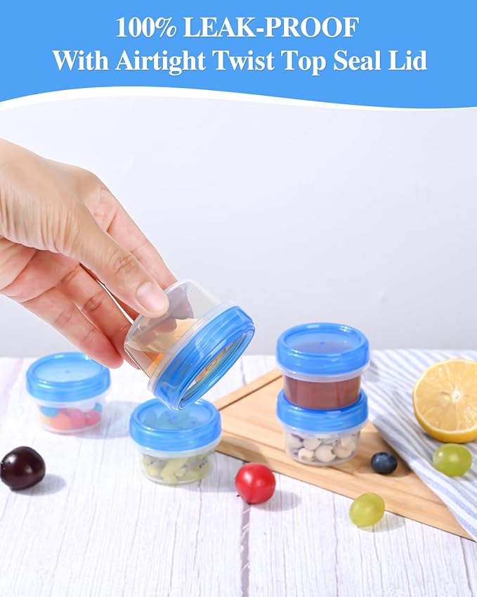 Salad Dressing Containers, [16 Pack*2 oz] Reusable Easy to Open Dressing, Condiment, Sauce, Dip Containers to Go With Leak-Proof Twist Top Lids, Bpa Free, Safe For Microwave, Freezer, Dishwasher