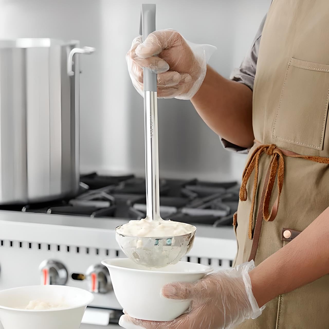 OCS Parts Professional Series Stainless Steel Culinary Ladle | 12 Ounce | Heat Resistant PVC Handle, Dishwasher Safe 15-Inch Soup Ladle for Home and Commercial Kitchens