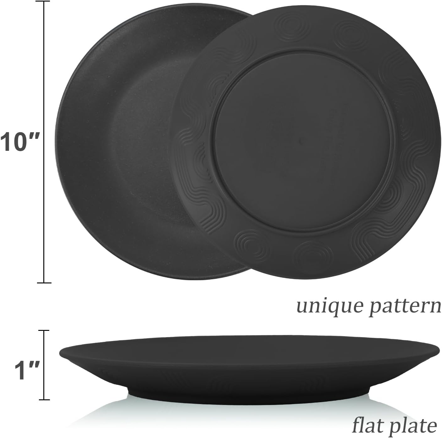 Wrova Wheat Straw Dinner Plates 10 Inch Unbreakable Set of 8 - Dishwasher & Microwave Safe Plastic Plates Reusable - Lightweight Plates for kitchen,camping,salad - Black to Grey