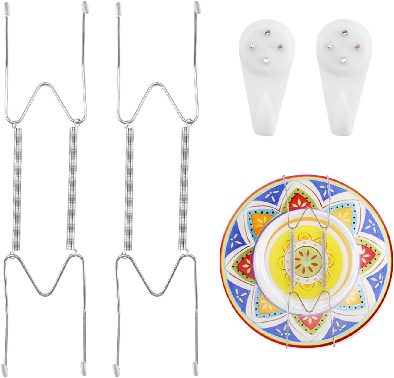 2 Pack Plate Hangers for The Wall Suitable for 9-11 inch Small Decorative Plate, Invisible Stainless Steel Plate Hangers for Display with Wall Hooks, for Plates/Platter/Dish/Picture(Silver)