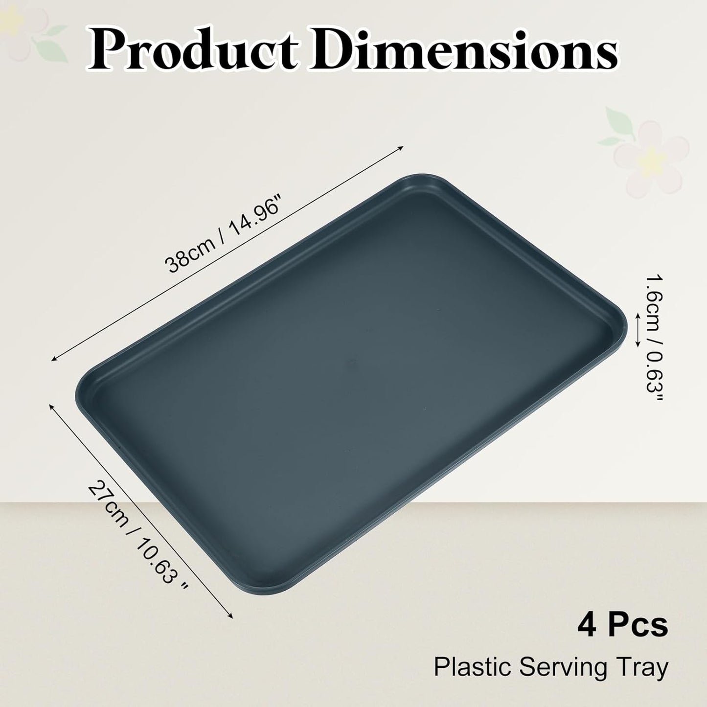 uxcell 4Pcs Plastic Serving Trays, 15 x 10.6 Inch Rectangle Food Trays Serving Cafeteria for Kitchen Restaurant Coffee Fruit Burger Lunch Dessert, Black