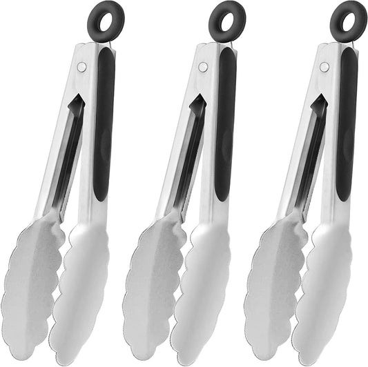 Small Stainless Steel Serving Tongs 7-Inch Mini Food Tongs, Set of 3