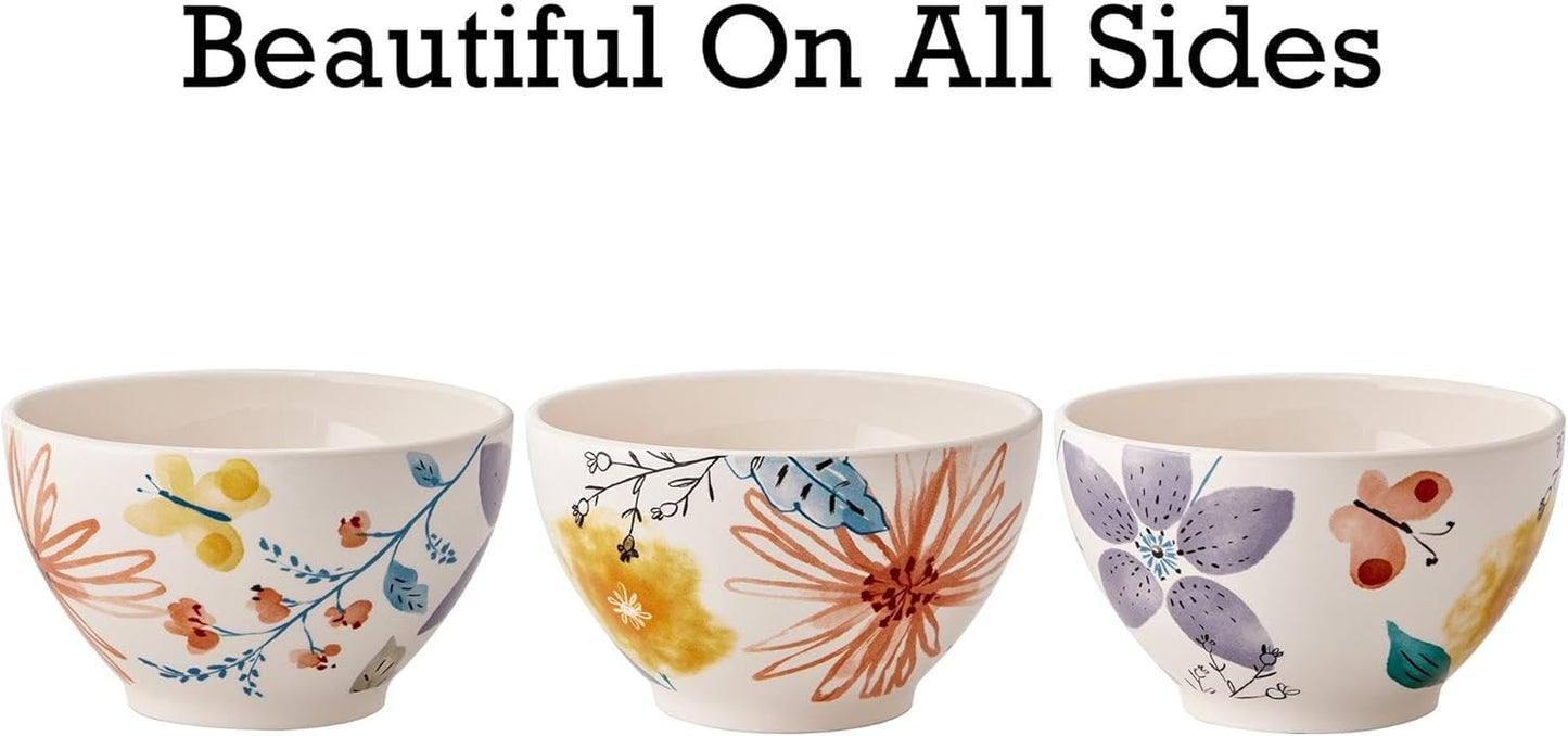 Bico Blossom Symphony Cereal Bowls Set of 4, 29 oz Deep Ceramic Soup Bowls for Cereal, Salad, Noodles, Kitchen, Microwave and Dishwasher Safe, Gift for Housewarming and Thanksgiving