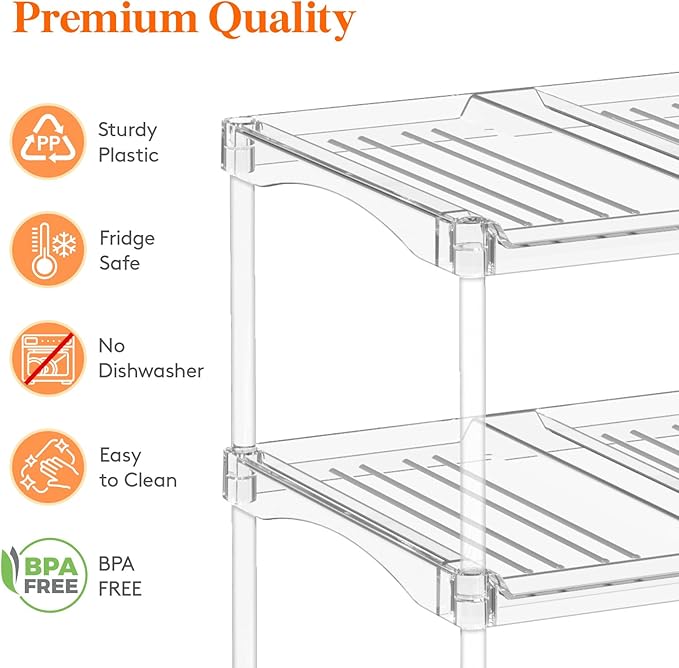 Lifewit Stackable Water Bottle Storage Organizer, Clear Tumbler Cup Mug Organizer, Plastic Large Compartment Wine Rack for Fridge Cellar Kitchen Pantry Storage, 4Tier Hold 16