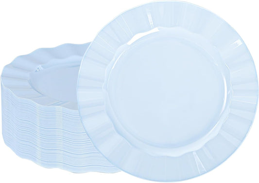 72 Pack Blue Plastic Plates, 7" Disposable Wave Salad/Dessert Plates Elegant Heavy Duty Plate for Party, Wedding, Thanksgiving, Christmas