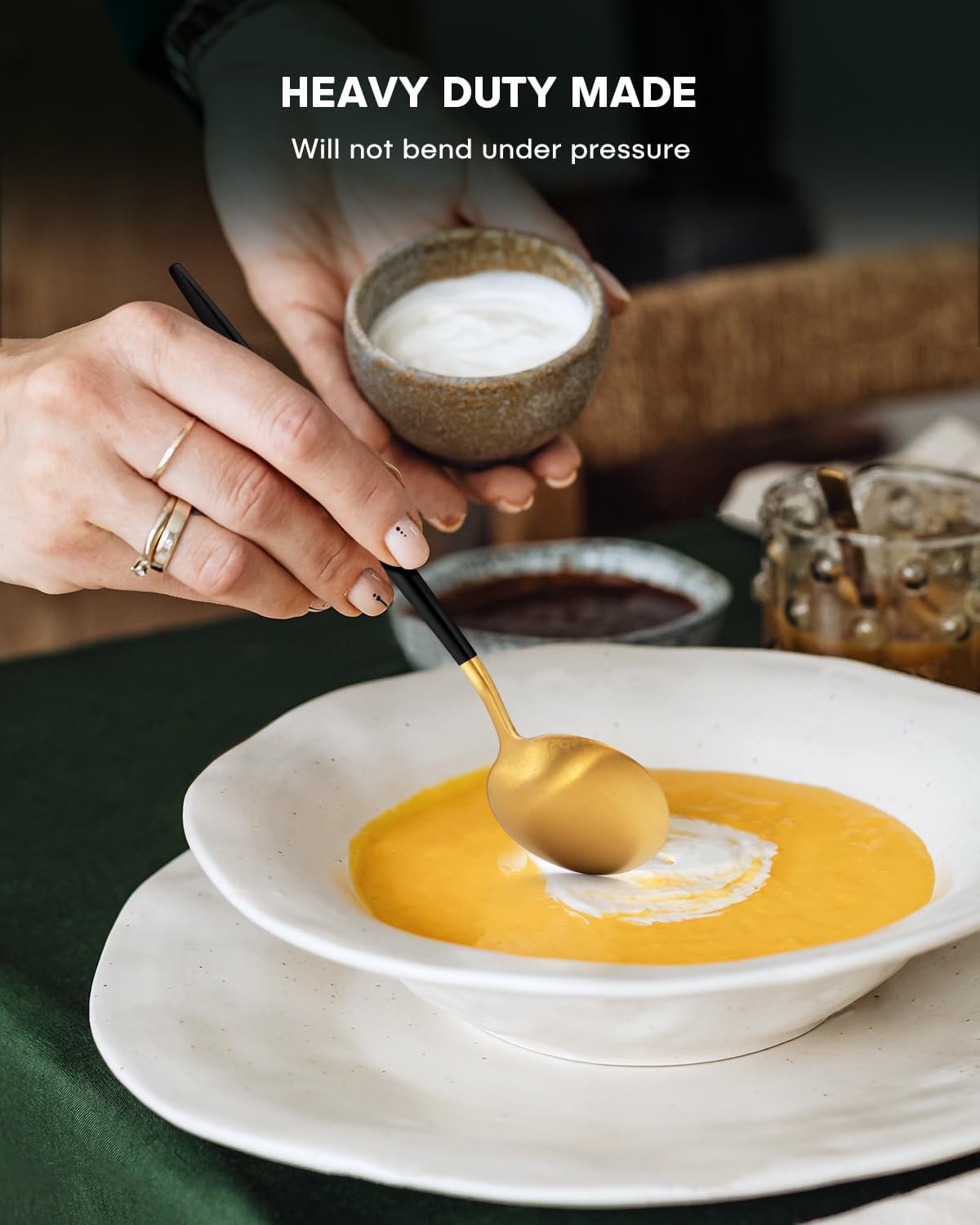 EUIRIO 60-Piece Silverware Set for 12, Stainless Steel Flatware Set Matte Black Gold, Modern Brushed Thick Cutlery Set with Spoons Forks and Knives, Utensil Set for Home Kitchen Hotel Dishwasher Safe