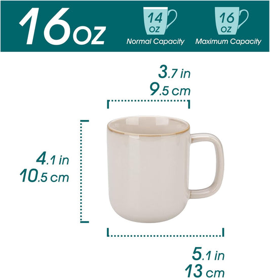 vancasso 16 oz Coffee Mugs Set of 6, Large Ceramic Mug with Handle, Unique Glaze Coffee Cups for Latte, Cappuccino & Hot Cocoa, Dishwasher & Microwave Safe, Beige, Series PLAYA