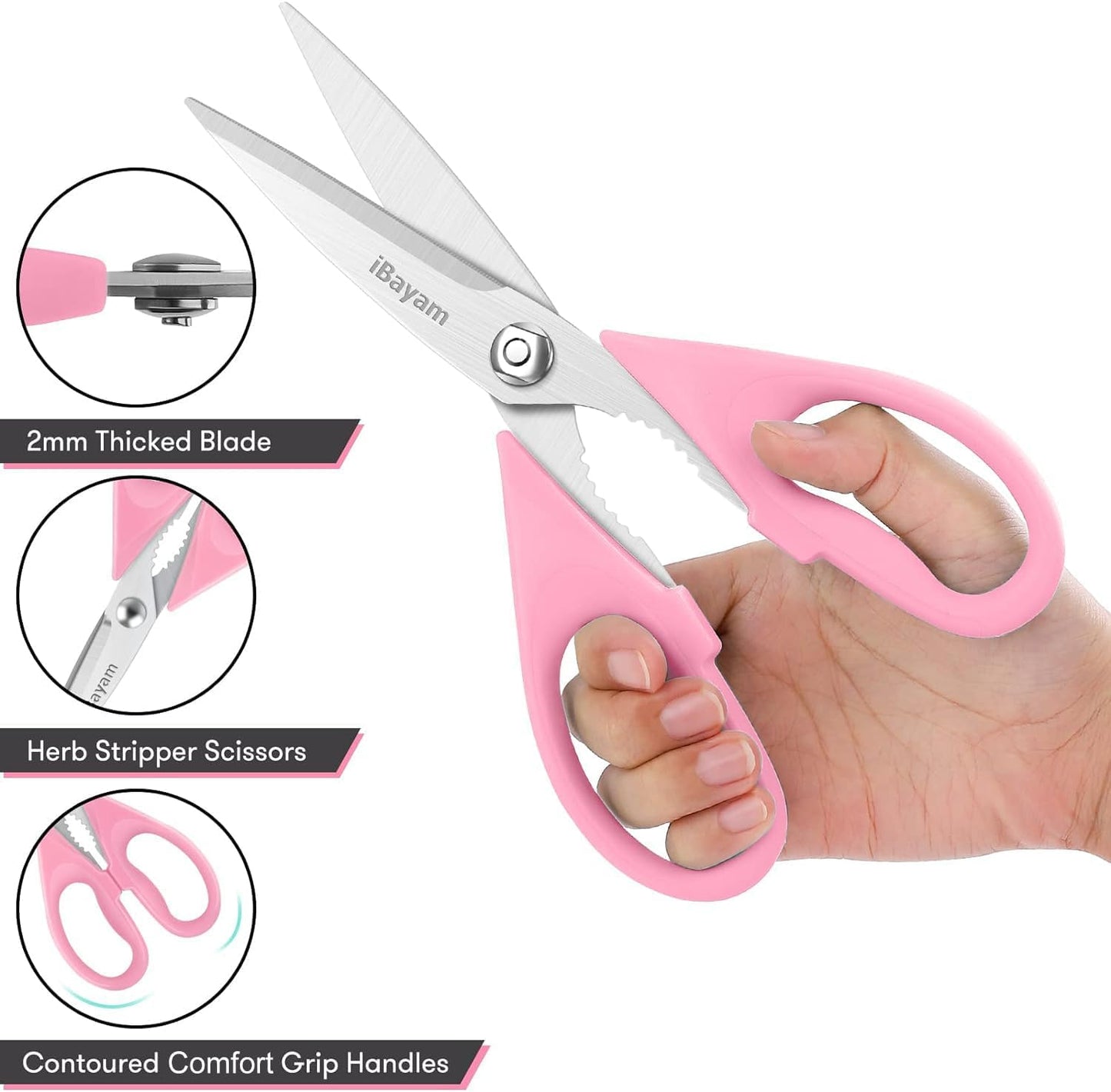 iBayam Kitchen Scissors All Purpose Kitchen Shears 8.5"" Cooking Scissors with Sheath, Pink Kitchen Accessories, Household Appliances Home Essentials, Kitchen Gadgets Utensils, House Decor, 1-Pack