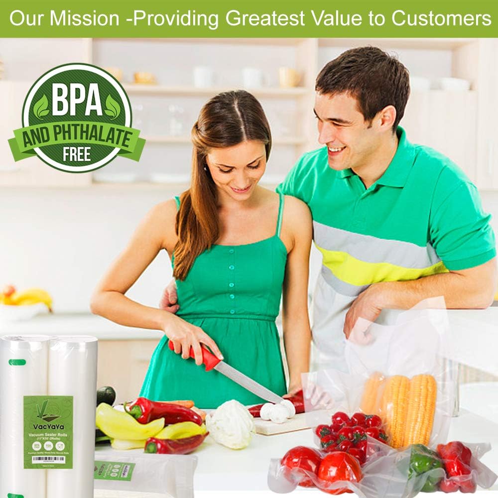 VacYaYa 100 Count Vacuum Sealer Bags 50 Each Size Pint 6" x 10" and Quart 8" x 12" for Food,Seal a Meal Vac Sealers, Sous Vide Cooking Vaccume Safe, Heavy Duty Pre-Cut Storage Bag